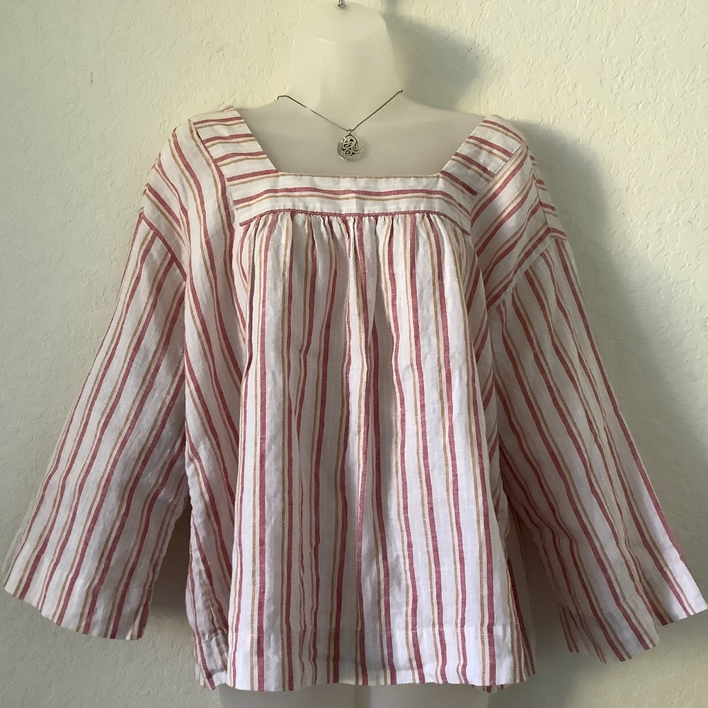 Rachel Zoe White and Red Striped Cotton Peasant Blouse